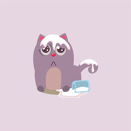 simsearch:400-07979051,k - Cat Spilling The Milk All Over Itself Adorable Emoji Flat Vector Caroon Style Isolated Icon Stock Photo - Budget Royalty-Free & Subscription, Code: 400-08506039