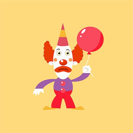 simsearch:400-04848742,k - Unhappu Clown Holding Balloon Simplified Isolated Flat Vector Drawing In Cartoon Manner Stock Photo - Budget Royalty-Free & Subscription, Code: 400-08506054