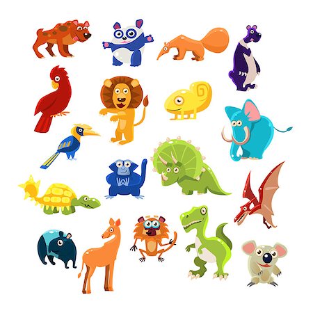 Southern Animals Set  Of Flat Vector Icons In Cartoon Style Isolated On White Background Stock Photo - Budget Royalty-Free & Subscription, Code: 400-08506057