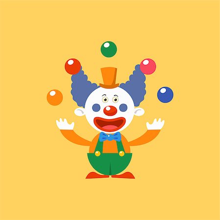 simsearch:400-04848742,k - Happy Clown Juggling Simplified Isolated Flat Vector Drawing In Cartoon Manner Stock Photo - Budget Royalty-Free & Subscription, Code: 400-08506053