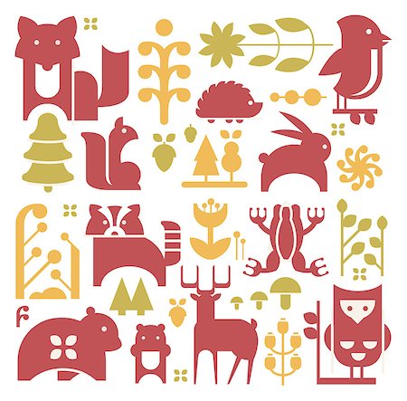 simsearch:400-08507283,k - Forest Plants And Animals Set Of Isolated Images Flat Vector Modern Style Design Wallpaper Fotografie stock - Microstock e Abbonamento, Codice: 400-08506065