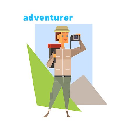 simsearch:400-08506088,k - Adventurer With Camera Abstract Figure Flat Vector Illustration With Text Fotografie stock - Microstock e Abbonamento, Codice: 400-08506090