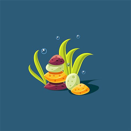 seagrass - Seagrass And Rock Pile Cute Cartoon Style Vector Illustration On Dark Blue Background Stock Photo - Budget Royalty-Free & Subscription, Code: 400-08506121