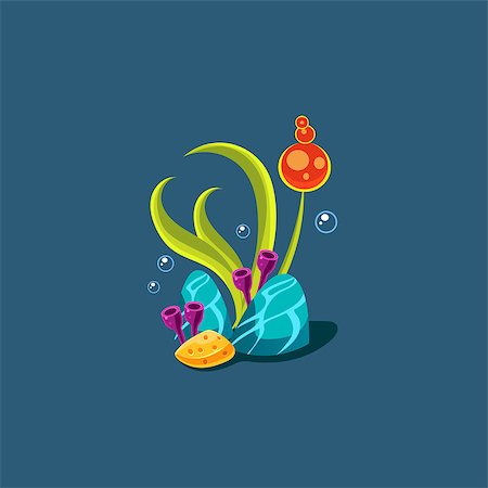 seagrass - Seagrass And Corals Cute Cartoon Style Vector Illustration On Dark Blue Background Stock Photo - Budget Royalty-Free & Subscription, Code: 400-08506122