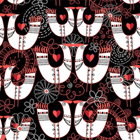 simsearch:400-07933418,k - Graphic seamless pattern with birds in love hearts on a dark background Photographie de stock - Aubaine LD & Abonnement, Code: 400-08506149