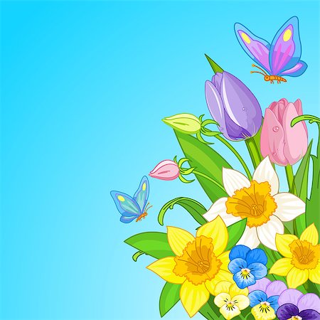 simsearch:400-08507779,k - Illustration of Easter bouquet surrounded by butterflies Stock Photo - Budget Royalty-Free & Subscription, Code: 400-08506217