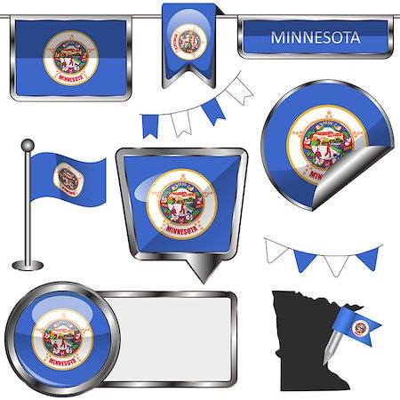 simsearch:400-08506240,k - Vector glossy icons of flag of state Minnesota on white Stock Photo - Budget Royalty-Free & Subscription, Code: 400-08506237