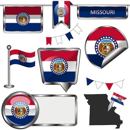 simsearch:400-08506240,k - Vector glossy icons of flag of state Missouri on white Stock Photo - Budget Royalty-Free & Subscription, Code: 400-08506239