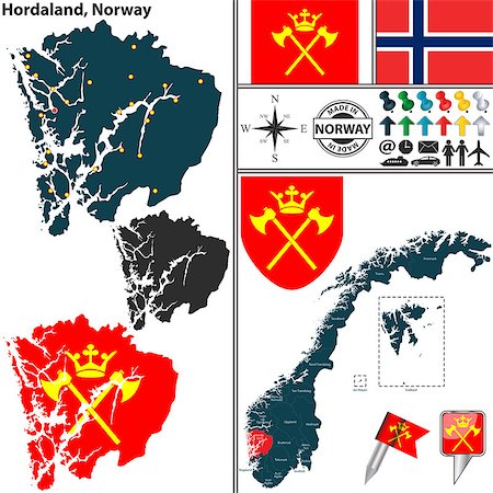simsearch:400-08192906,k - Vector map of county Hordaland with coat of arms and location on Norwegian map Photographie de stock - Aubaine LD & Abonnement, Code: 400-08506247