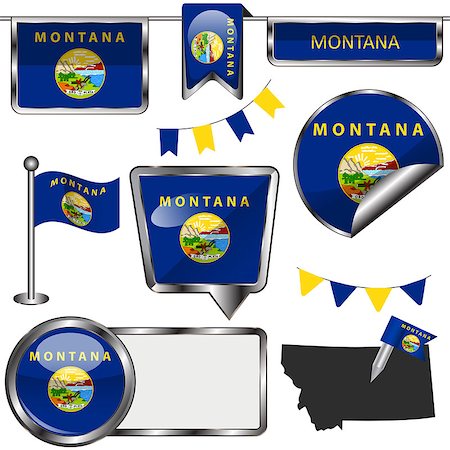 simsearch:400-08493890,k - Vector glossy icons of flag of state Montana on white Foto de stock - Royalty-Free Super Valor e Assinatura, Número: 400-08506240