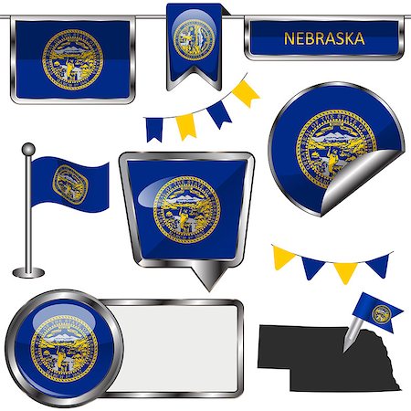 simsearch:400-08493890,k - Vector glossy icons of flag of state Nebraska on white Foto de stock - Royalty-Free Super Valor e Assinatura, Número: 400-08506241