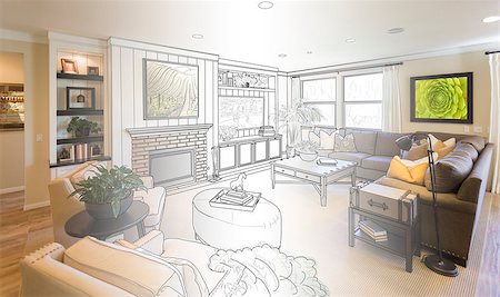 Custom Living Room Drawing Gradation Into Photograph. Stock Photo - Budget Royalty-Free & Subscription, Code: 400-08506305