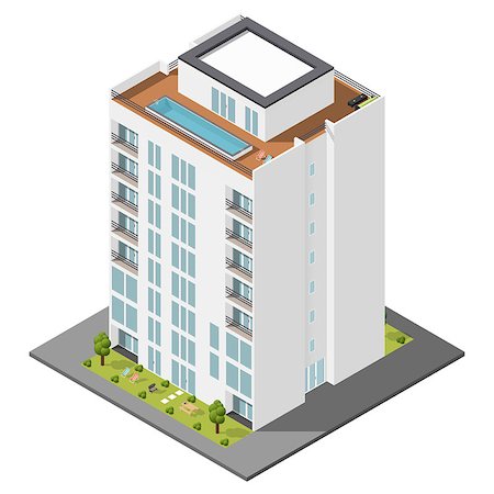simsearch:400-08506414,k - Residential house with a private garden and penthouse apartments isometric icon set vector graphic illustration Foto de stock - Royalty-Free Super Valor e Assinatura, Número: 400-08506395