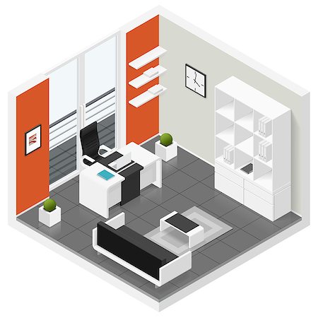 Home offices room isometric icon set vector graphic illustration Stock Photo - Budget Royalty-Free & Subscription, Code: 400-08506406