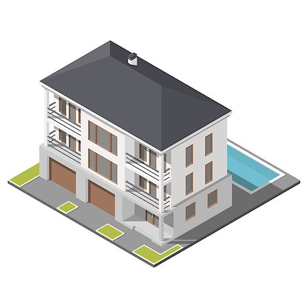 simsearch:400-08506414,k - Modern three storey house with slant roof sometric icon set vector graphic Foto de stock - Royalty-Free Super Valor e Assinatura, Número: 400-08506416