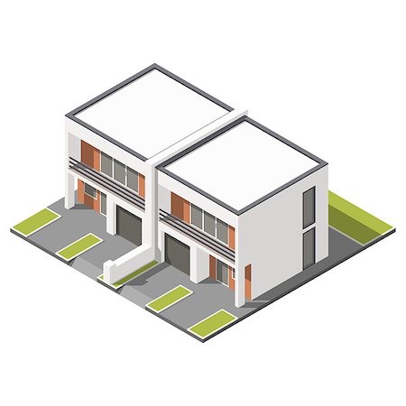 simsearch:400-08506414,k - Two story connected cottage with flat roof isometric icon set vector graphic Foto de stock - Royalty-Free Super Valor e Assinatura, Número: 400-08506412