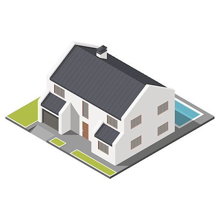 simsearch:400-08506414,k - Modern two-story house with slant roof sometric icon set vector graphic Foto de stock - Royalty-Free Super Valor e Assinatura, Número: 400-08506413