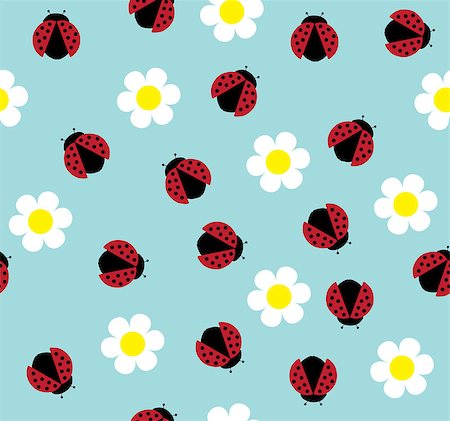 vector illustration of seamless background with ladybugs and flowers Stock Photo - Budget Royalty-Free & Subscription, Code: 400-08506495