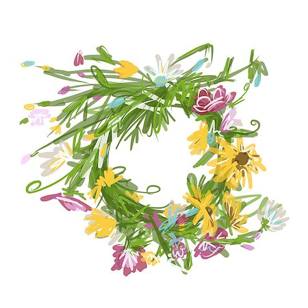 simsearch:400-08020817,k - Floral wreath sketch for your design. Vector illustration Foto de stock - Super Valor sin royalties y Suscripción, Código: 400-08506688