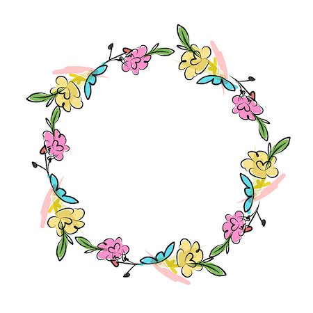 simsearch:400-04350659,k - Floral wreath sketch for your design. Vector illustration Fotografie stock - Microstock e Abbonamento, Codice: 400-08506695