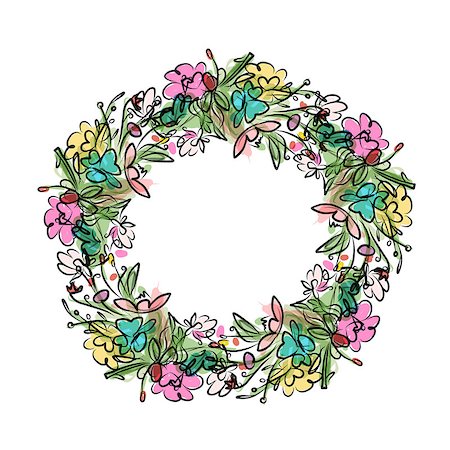 simsearch:400-08020817,k - Floral wreath sketch for your design. Vector illustration Foto de stock - Super Valor sin royalties y Suscripción, Código: 400-08506696