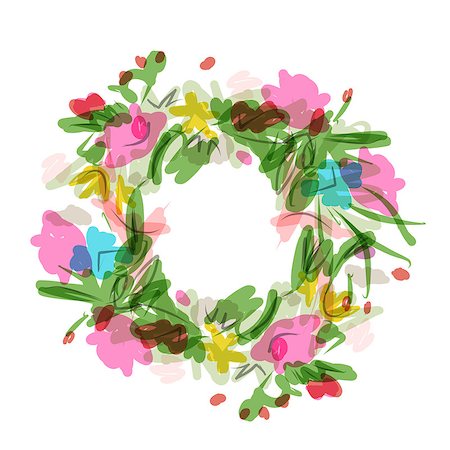 simsearch:400-04350659,k - Floral wreath sketch for your design. Vector illustration Fotografie stock - Microstock e Abbonamento, Codice: 400-08506690