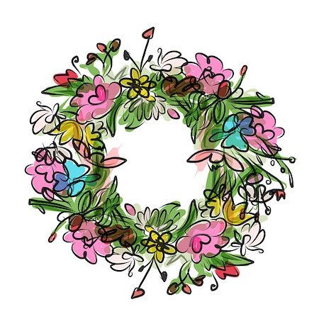 simsearch:400-08020817,k - Floral wreath sketch for your design. Vector illustration Foto de stock - Super Valor sin royalties y Suscripción, Código: 400-08506691