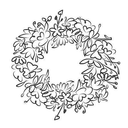 simsearch:400-04350659,k - Floral wreath sketch for your design. Vector illustration Fotografie stock - Microstock e Abbonamento, Codice: 400-08506692