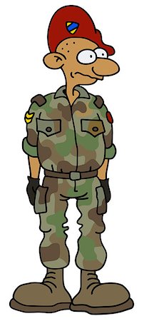 Hand drawing of a funny soldier in a battle dress Stock Photo - Budget Royalty-Free & Subscription, Code: 400-08506784
