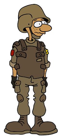 Hand drawing of a funny soldier in a battle dress Stock Photo - Budget Royalty-Free & Subscription, Code: 400-08506781