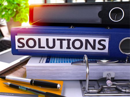 simsearch:400-08286852,k - Solutions - Blue Ring Binder on Office Desktop with Office Supplies and Modern Laptop. Solutions Business Concept on Blurred Background. Solutions - Toned Illustration. 3D Render. Fotografie stock - Microstock e Abbonamento, Codice: 400-08506818