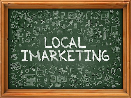 Local Imarketing - Hand Drawn on Green Chalkboard with Doodle Icons Around. Modern Illustration with Doodle Design Style. Foto de stock - Super Valor sin royalties y Suscripción, Código: 400-08506839