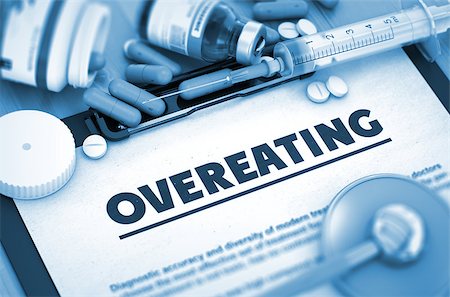 simsearch:400-05228225,k - Overeating - Medical Report with Composition of Medicaments - Pills, Injections and Syringe. Overeating, Medical Concept with Pills, Injections and Syringe. Toned Image. 3D. Stock Photo - Budget Royalty-Free & Subscription, Code: 400-08506868