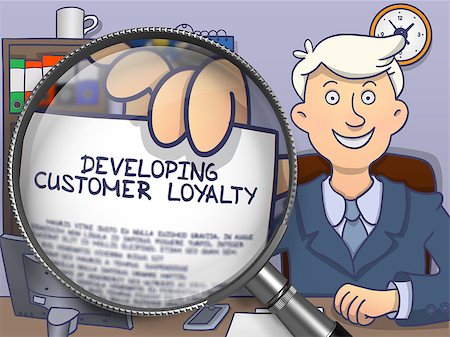 simsearch:400-07819447,k - Developing Customer Loyalty. Business Man Showing Paper with Inscription through Lens. Multicolor Modern Line Illustration in Doodle Style. Stock Photo - Budget Royalty-Free & Subscription, Code: 400-08506869