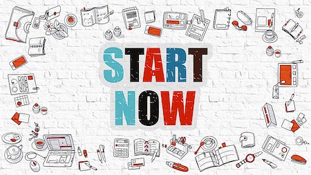 simsearch:400-09010206,k - Start Now Concept. Modern Line Style Illustration. Multicolor Start Now Drawn on White Brick Wall. Doodle Icons. Doodle Design Style of Start Now Concept. Foto de stock - Super Valor sin royalties y Suscripción, Código: 400-08506883