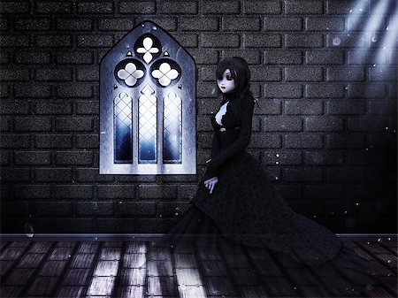 simsearch:400-08615330,k - Illustration of haunted old castle interior with ghost, vampire, witch woman. Stock Photo - Budget Royalty-Free & Subscription, Code: 400-08506964