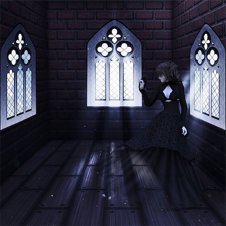 simsearch:400-08615330,k - Illustration of haunted old castle interior with ghost, vampire, witch woman. Stock Photo - Budget Royalty-Free & Subscription, Code: 400-08506965