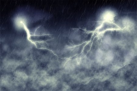 Dark stormy sky and bright lightning, thunderstorm background. Stock Photo - Budget Royalty-Free & Subscription, Code: 400-08506969