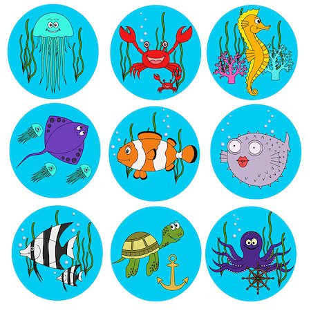 Set of cute  sea animals on white background Stock Photo - Budget Royalty-Free & Subscription, Code: 400-08507158