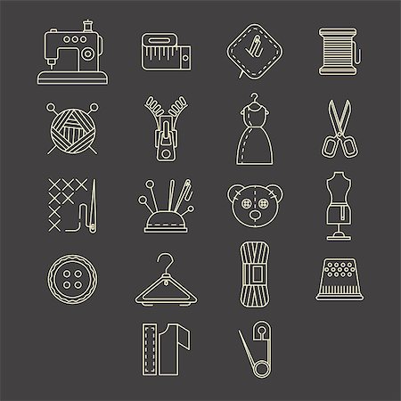 simsearch:400-06851035,k - Vector sewing equipment and needlework icons set Stock Photo - Budget Royalty-Free & Subscription, Code: 400-08507214