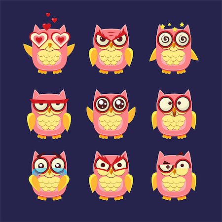 eyes crying cartoon - Pink Owl Emoji Collection Flat Vector Cartoon Style Funny Drawing On Dark Blue Backgroud Stock Photo - Budget Royalty-Free & Subscription, Code: 400-08507219