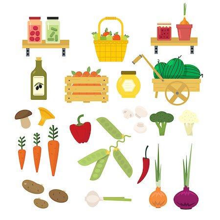 Organic Food Icons Set  Flat Vector Stickers In Cartoon Style Isolated On White Background Stock Photo - Budget Royalty-Free & Subscription, Code: 400-08507211