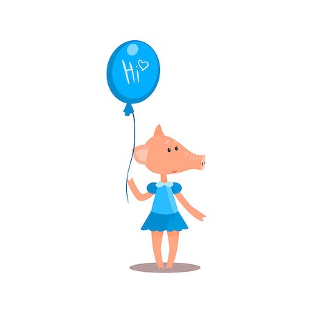 Piggy Holding A Balloon Funny Childish Colorful Flat Vector Illustration On White Background Stock Photo - Budget Royalty-Free & Subscription, Code: 400-08507316