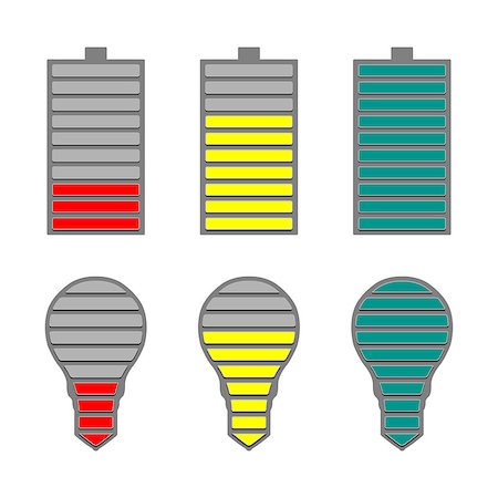 recharging batteries symbol - Set the battery level indicator and the level of lighting, part one, vector illustration. Stock Photo - Budget Royalty-Free & Subscription, Code: 400-08507359