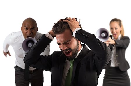 simsearch:400-08258105,k - Boss scolds with megaphone a desperate employee Stock Photo - Budget Royalty-Free & Subscription, Code: 400-08507504