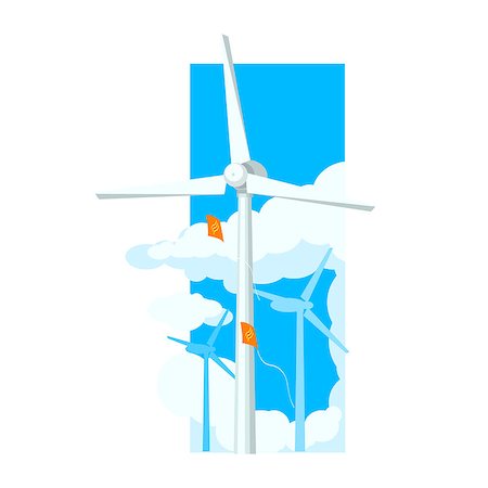 electric turbine front - Alternative Energy Wind Farm Flat Vector Illustration In Simplified Style Stock Photo - Budget Royalty-Free & Subscription, Code: 400-08507594