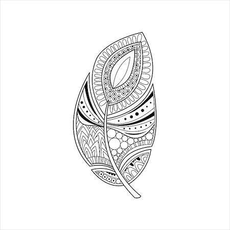 Vaned Feather Hand Drawn Vector Design Zentangle Print For Coloring Book Stock Photo - Budget Royalty-Free & Subscription, Code: 400-08507601