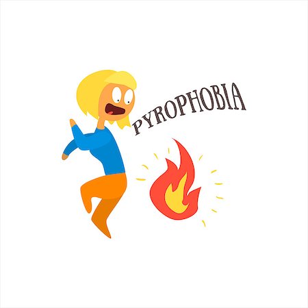 people running away scared - Pyrophobia Simplified Design Flat Vector Illustration On White Background Photographie de stock - Aubaine LD & Abonnement, Code: 400-08507650