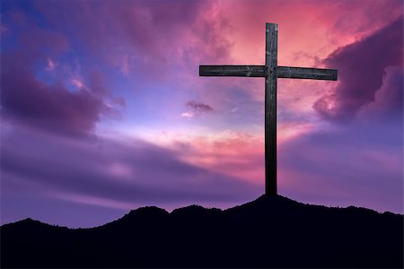 Silhouette of Christian cross at sunrise or sunset concept of religion Stockbilder - Microstock & Abonnement, Bildnummer: 400-08507963