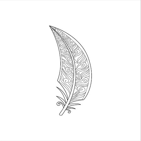 Vaned Feather Hand Drawn Vector Design Zentangle Print For Coloring Book Stock Photo - Budget Royalty-Free & Subscription, Code: 400-08508081
